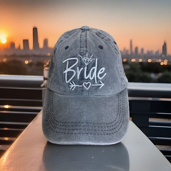 Women's Bride Hat Cap - Gray with White Stitching Adjustable - Picture 1 of 8